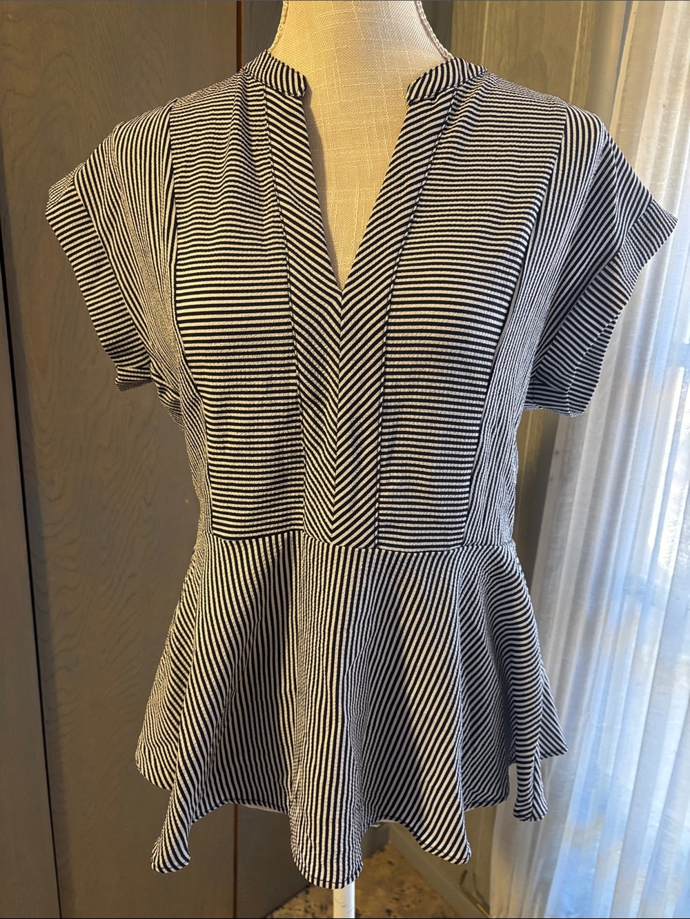 Monteau Los Angeles Striped Peplum Top Blouse
